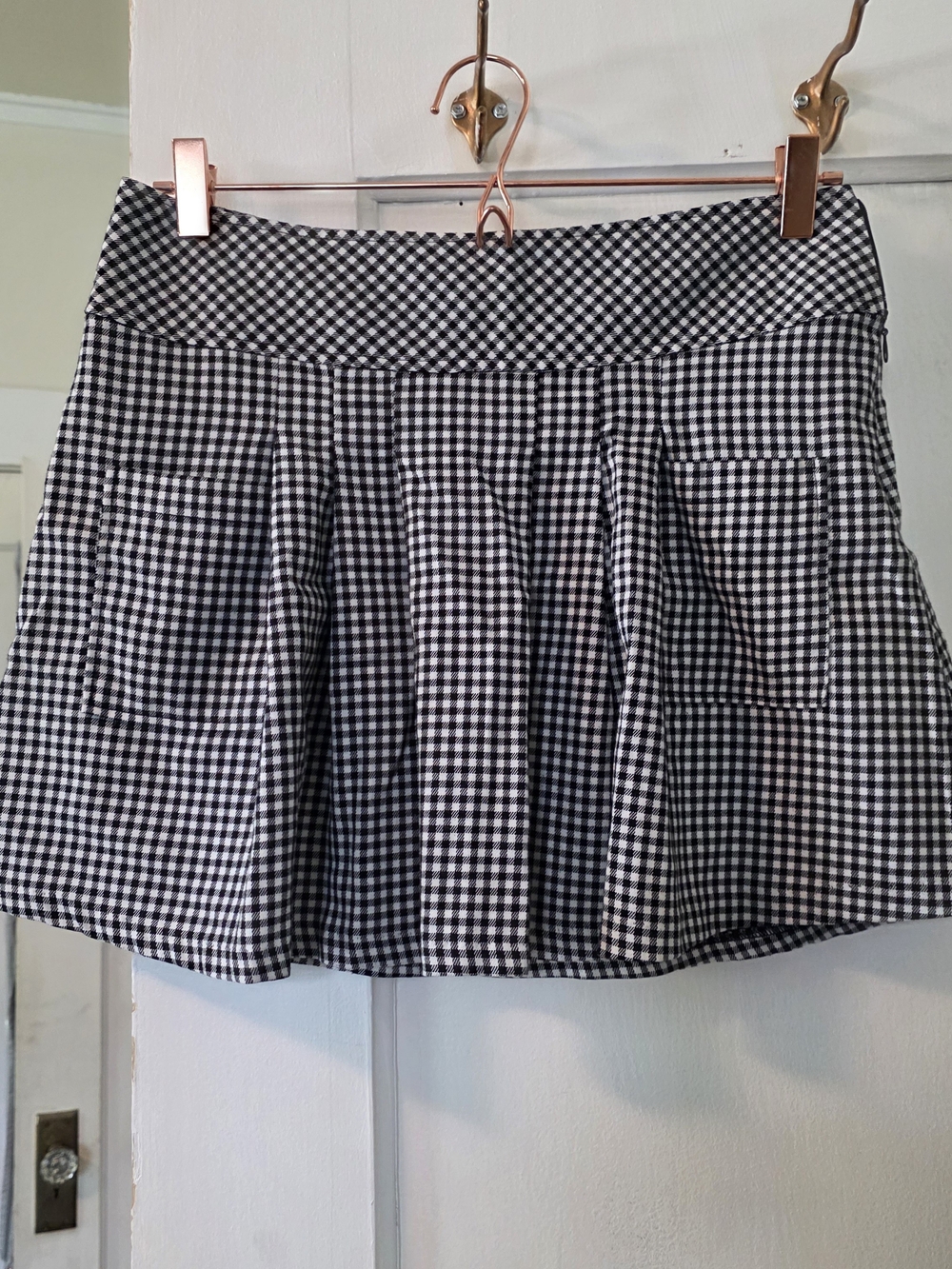 Forever 21 Black & White Gingham Pleated Skater Mini Skirt Size M